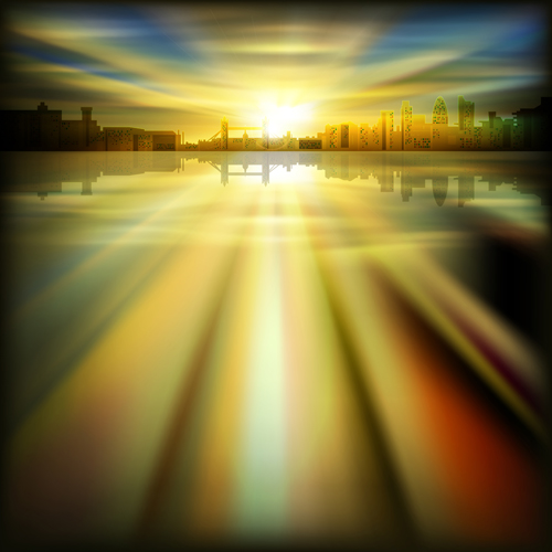 Urban Sunrise Landscape vector 01