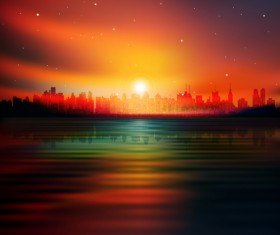 Urban Sunrise Landscape vector 04