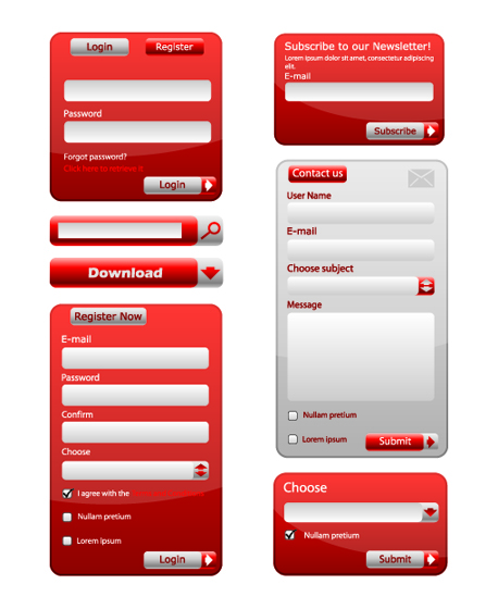 Shiny red Input boxes web vector 01