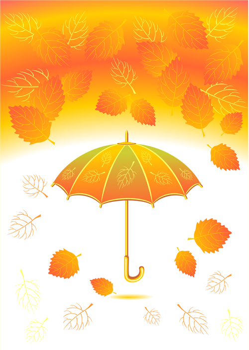 Autumn Leaf and umbrella vector background 01