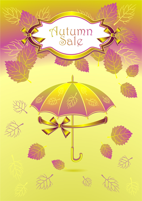 Autumn Leaf and umbrella vector background 03