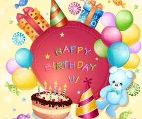 Cartoon Birthday cards design vector 02