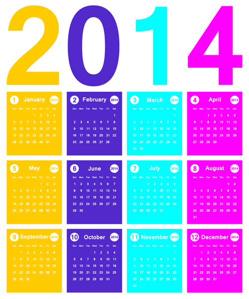 Calendar 2014 vector huge collection 02