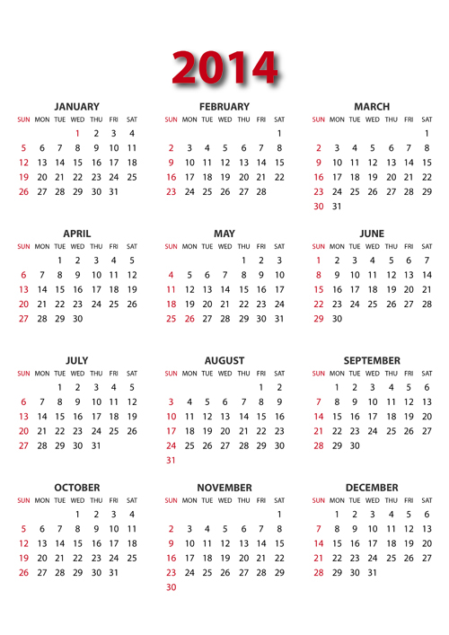 Calendar 2014 modern design vector 04