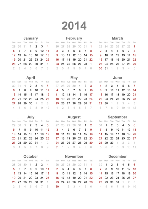 Calendar 2014 modern design vector 05