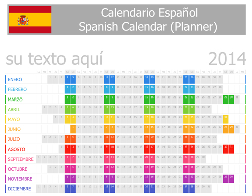 Spanish Version Calendar 2014 vector 02