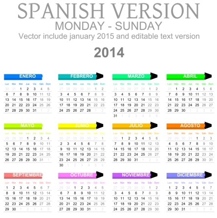 Spanish Version Calendar 2014 vector 05
