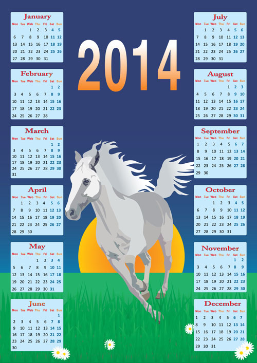 Calendar 2014 Horse design vector 01