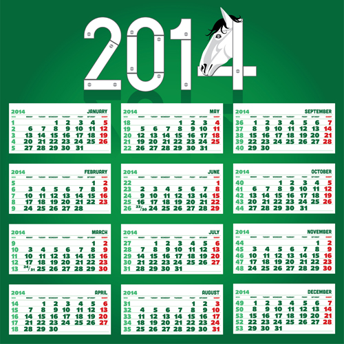 Calendar 2014 Horse design vector 10