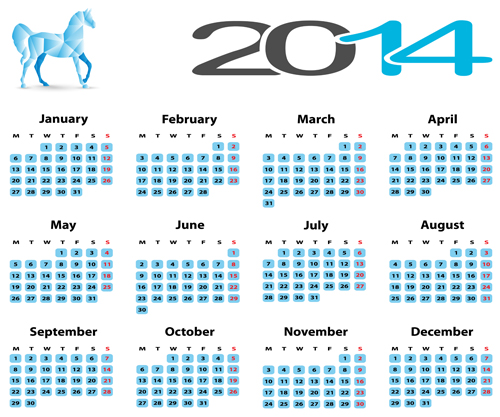 Calendar 2014 Horse design vector 11