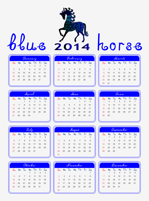 Calendar 2014 Horse design vector 02