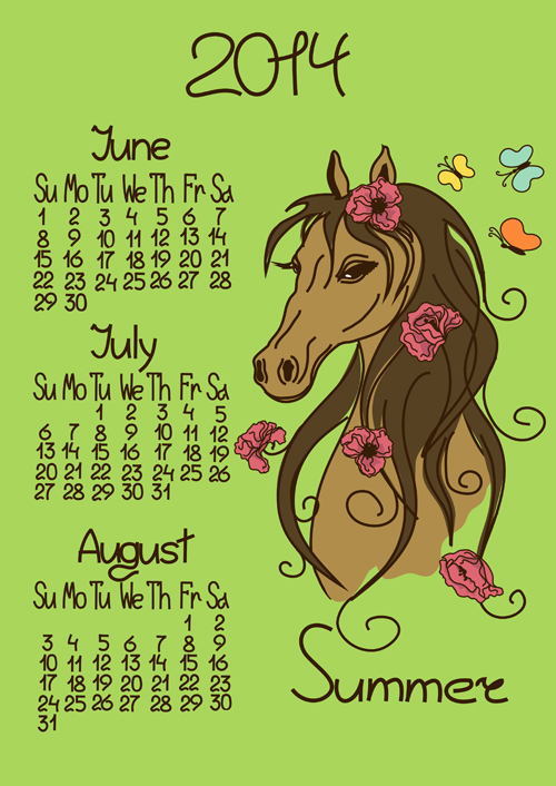 Calendar 2014 Horse design vector 03