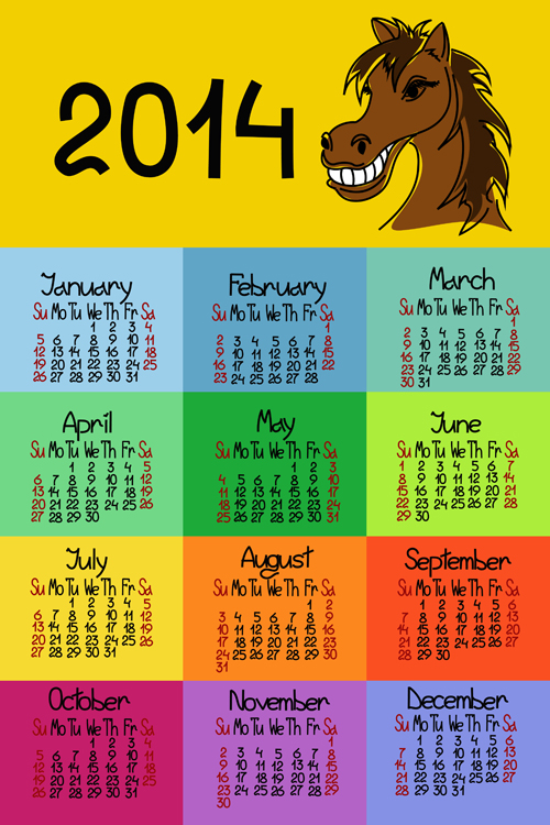 Calendar 2014 Horse design vector 04