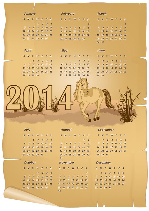 Calendar 2014 Horse design vector 07