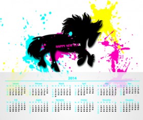 Calendar 2014 with Splash horse illustration vector 01