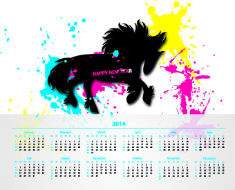 Calendar 2014 with Splash horse illustration vector 01