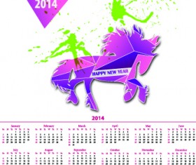 Calendar 2014 with Splash horse illustration vector 02