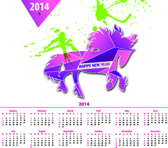 Calendar 2014 with Splash horse illustration vector 02