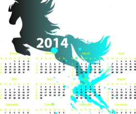 Calendar 2014 with Splash horse illustration vector 03