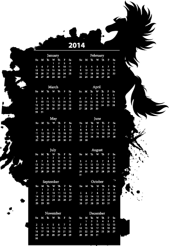 Calendar 2014 with Splash horse illustration vector 05