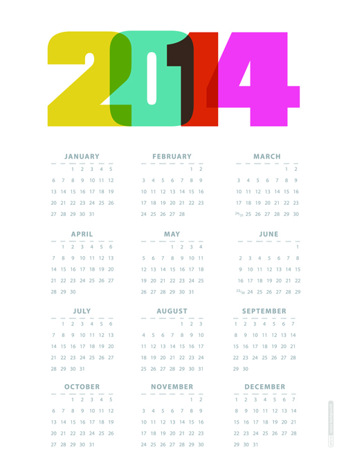Calendar 2014 vector huge collection 07
