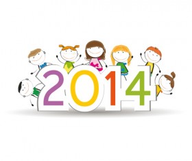 Child and New Year 2014 vector 01