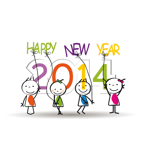 Child and New Year 2014 vector 05