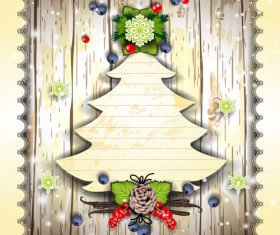 Christmas decor paper on the wood wall vector 01