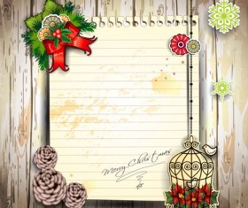Christmas decor paper on the wood wall vector 02