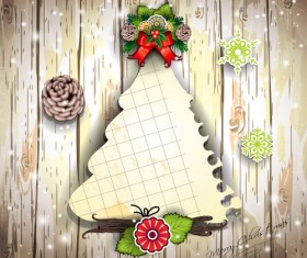 Christmas decor paper on the wood wall vector 03