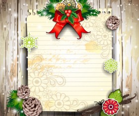 Christmas decor paper on the wood wall vector 04