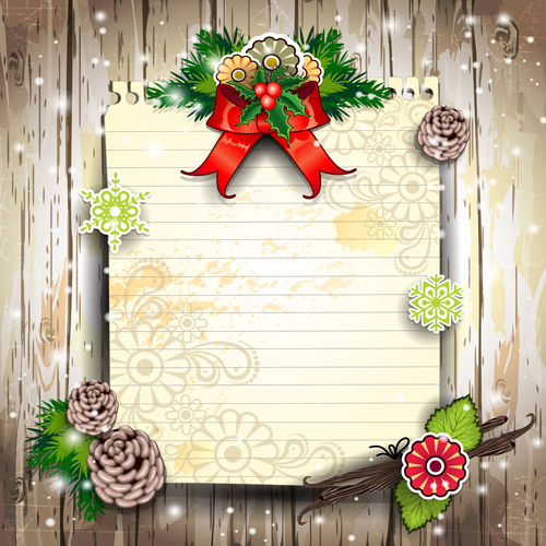 Christmas decor paper on the wood wall vector 04
