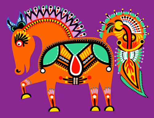 Ethnic style horses design elements 01