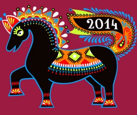 Ethnic style horses design elements 04