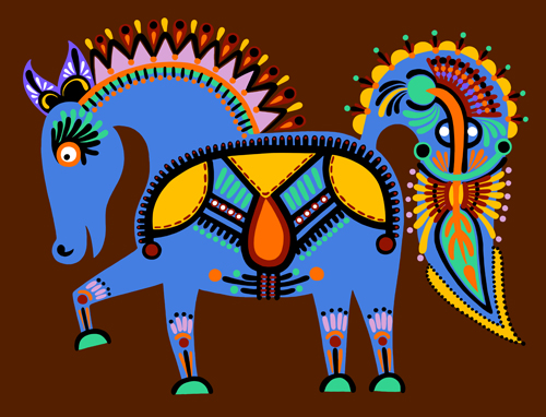 Ethnic style horses design elements 05