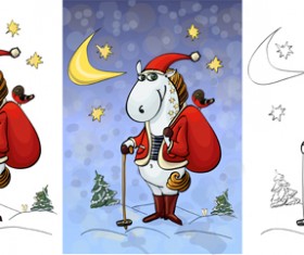 Horses 2014 Christmas vector 01