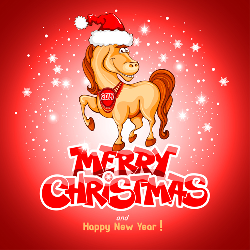 Horses 2014 Christmas vector 02