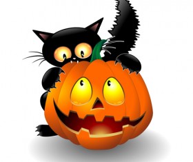 Halloween Spooky Pumpkins and cat vector 02