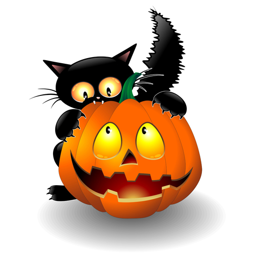 Halloween Spooky Pumpkins and cat vector 02
