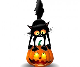 Halloween Spooky Pumpkins and cat vector 03