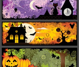 Halloween Night Banner Vector Set 01 Free Download