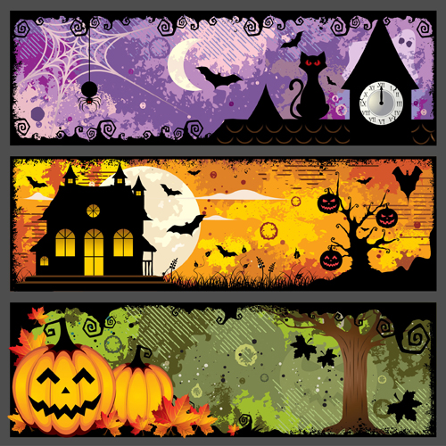 Halloween night banner vector set 04