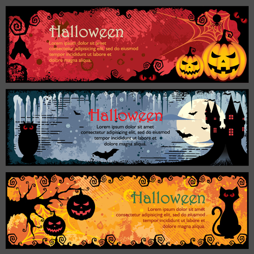Halloween night banner vector set 05