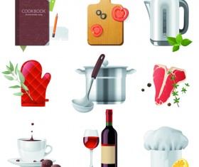 Shiny food cooking icons vector 03