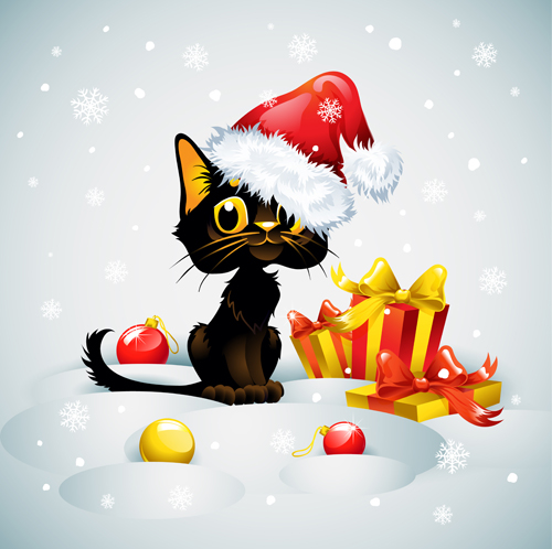 Christmas funny cats vector 02