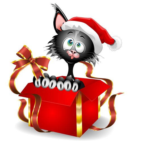 Christmas funny cats vector 04