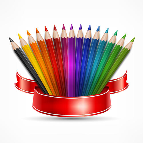 Colored pencils vector background set 01