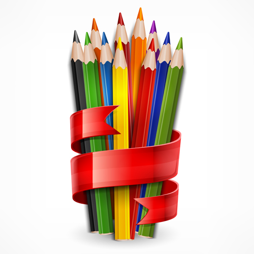 Colored pencils vector background set 04