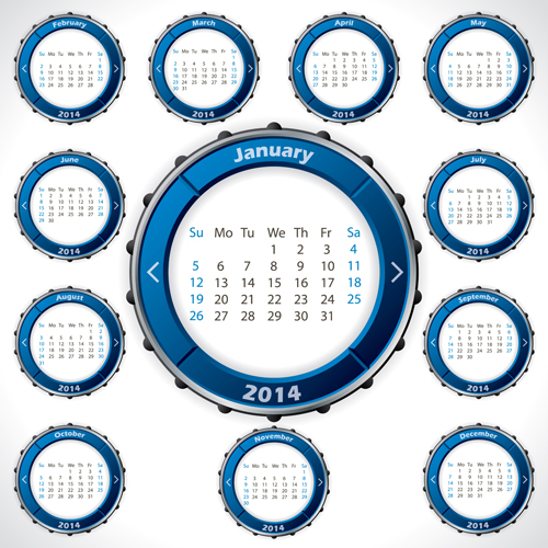 Creative round calendars 2014 vector 02