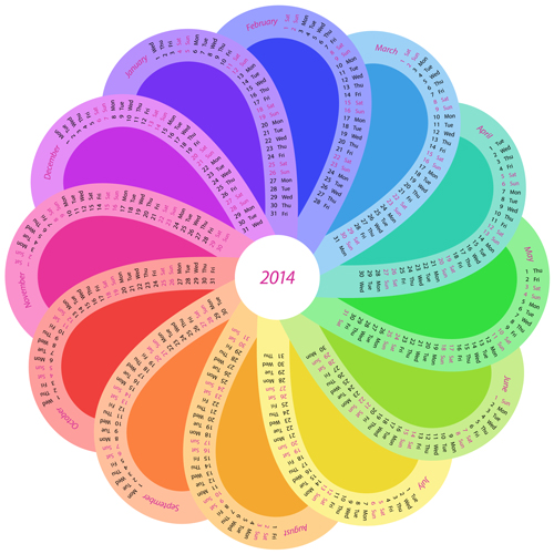 Creative round calendars 2014 vector 05